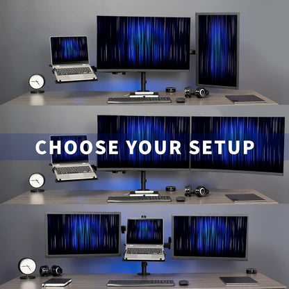 Dual Monitor + Laptop Mount for 13 to 27 inch Screens and 10 to 15.6 inch Laptops, Triple Screen Viewing, Articulating Arms, Black, STAND-V013L