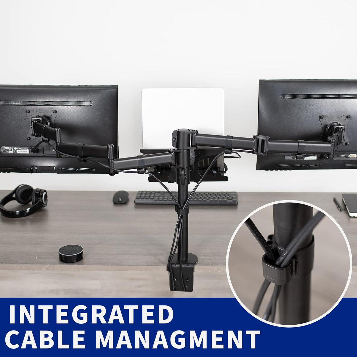 Dual Monitor + Laptop Mount for 13 to 27 inch Screens and 10 to 15.6 inch Laptops, Triple Screen Viewing, Articulating Arms, Black, STAND-V013L