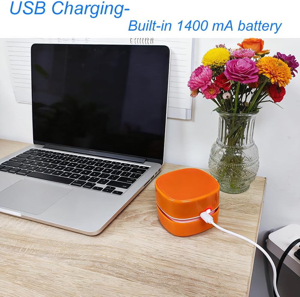 Mini Desk Vacuum Cleaner, Handheld Cordless，USB Charging,Orange.