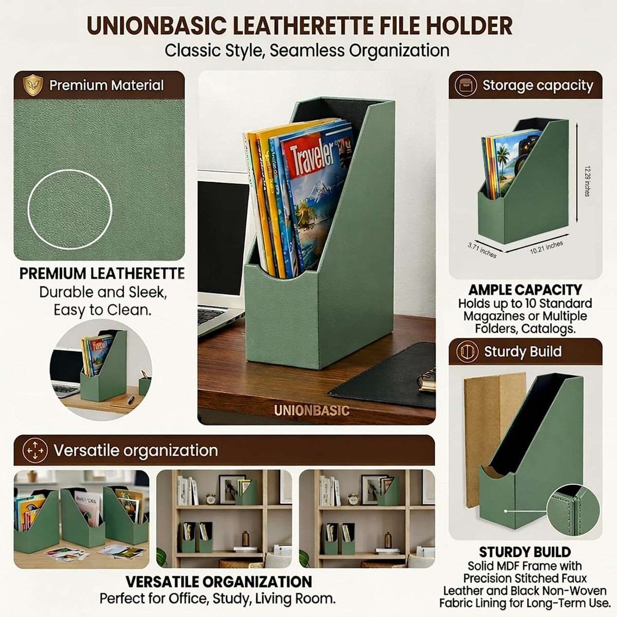 Leatherette Magazine File Holder, Malachite Green