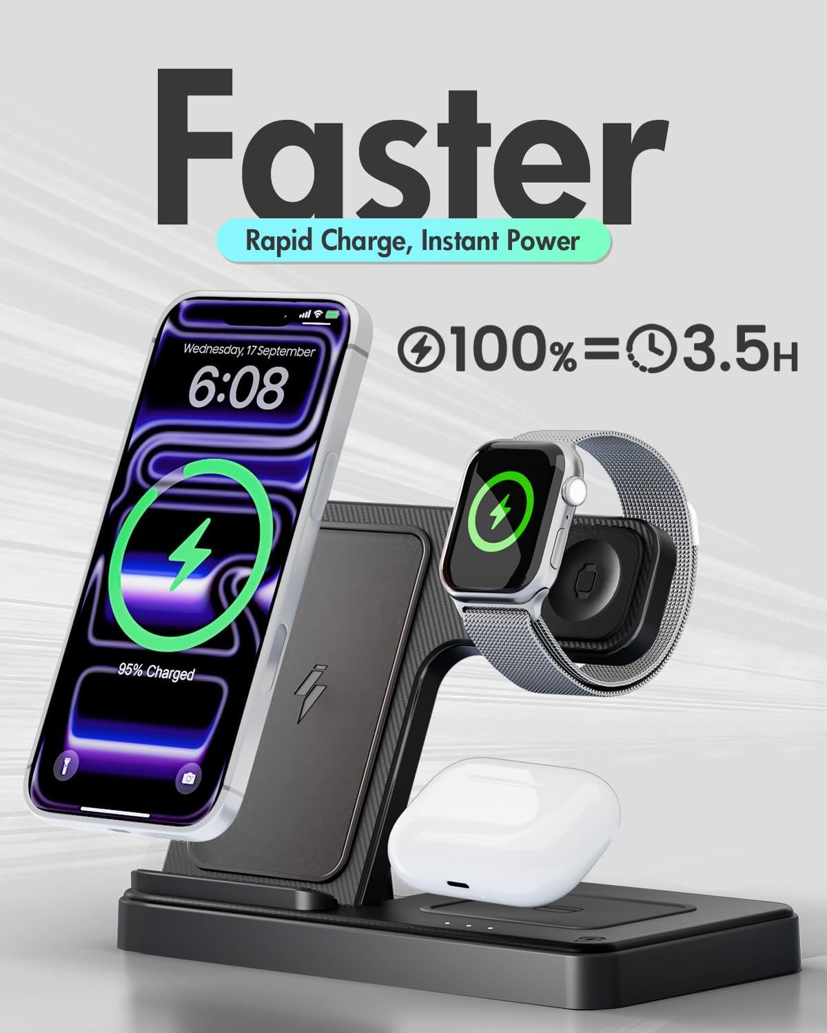 Wireless Charger iPhone Charging Station for Apple Multiple Devices