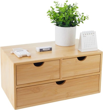 Bamboo Desk Organizer With Drawers Countertop Drawers Counter Storage Box Corner Desk Organizer for Home Office No Assembly Required