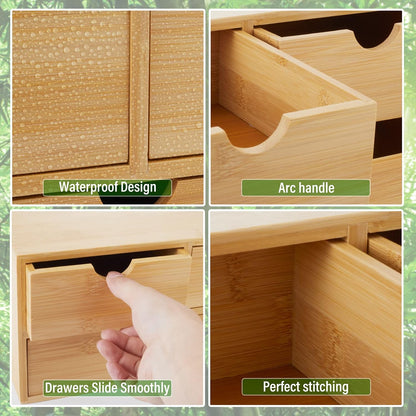 Bamboo Desk Organizer With Drawers Countertop Drawers Counter Storage Box Corner Desk Organizer for Home Office No Assembly Required