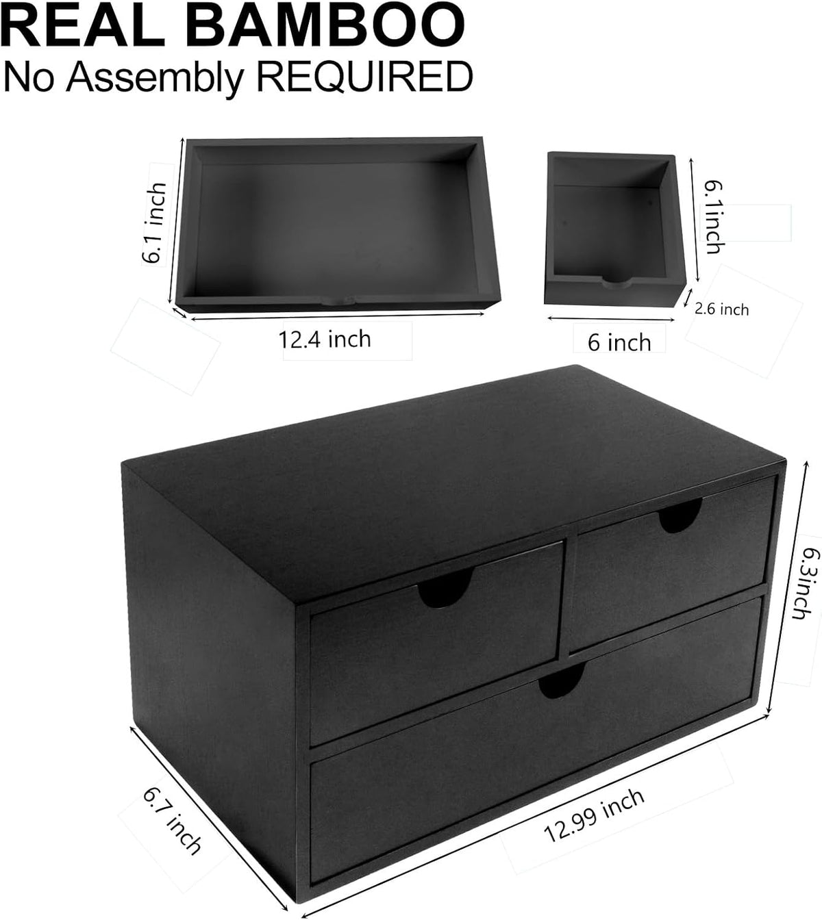 Bamboo Desk Organizer With Drawers Countertop Drawers Counter Storage Box Corner Desk Organizer for Home Office No Assembly Required