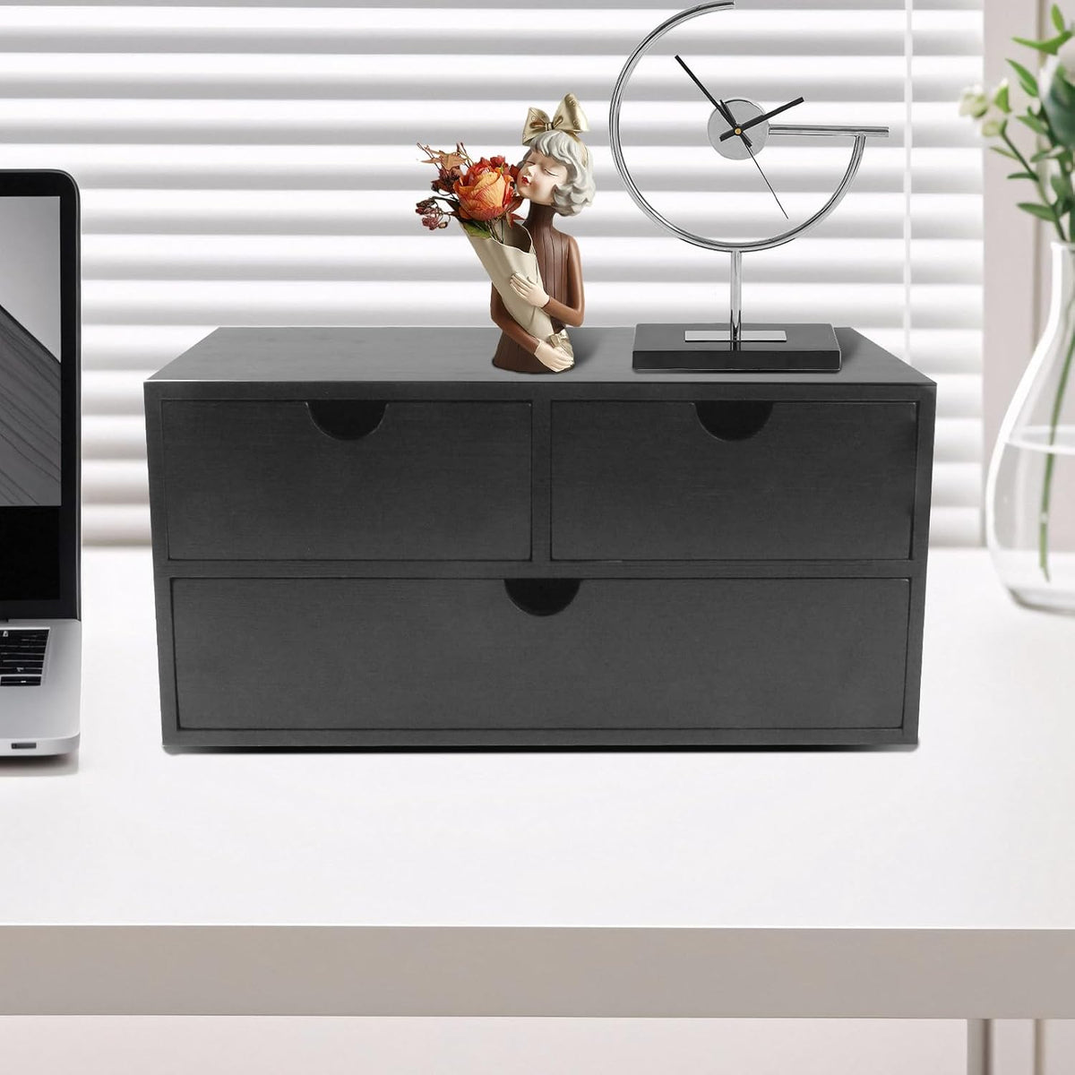 Bamboo Desk Organizer With Drawers Countertop Drawers Counter Storage Box Corner Desk Organizer for Home Office No Assembly Required