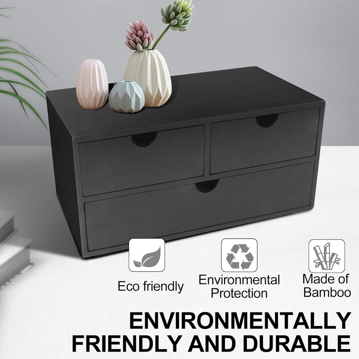 Bamboo Desk Organizer With Drawers Countertop Drawers Counter Storage Box Corner Desk Organizer for Home Office No Assembly Required