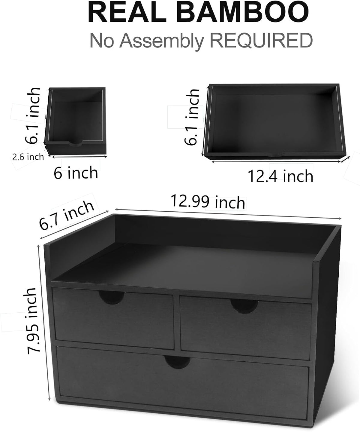Bamboo Desk Organizer With Drawers Countertop Drawers Counter Storage Box Corner Desk Organizer for Home Office No Assembly Required