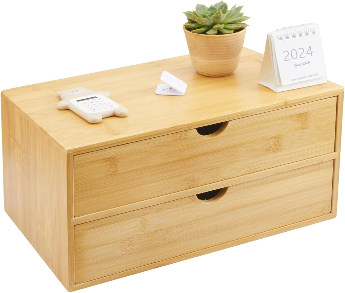 Bamboo Desk Organizer With Drawers Countertop Drawers Counter Storage Box Corner Desk Organizer for Home Office No Assembly Required