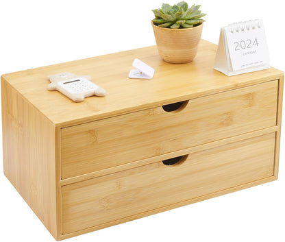 Bamboo Desk Organizer With Drawers Countertop Drawers Counter Storage Box Corner Desk Organizer for Home Office No Assembly Required