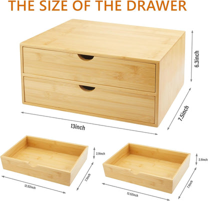 Bamboo Desk Organizer With Drawers Countertop Drawers Counter Storage Box Corner Desk Organizer for Home Office No Assembly Required