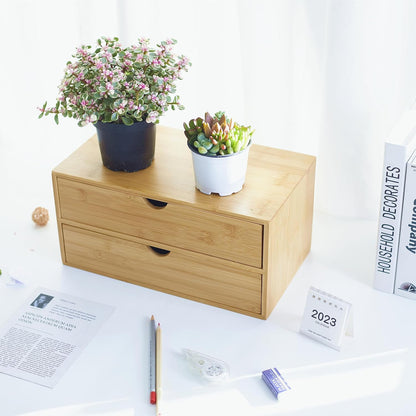 Bamboo Desk Organizer With Drawers Countertop Drawers Counter Storage Box Corner Desk Organizer for Home Office No Assembly Required