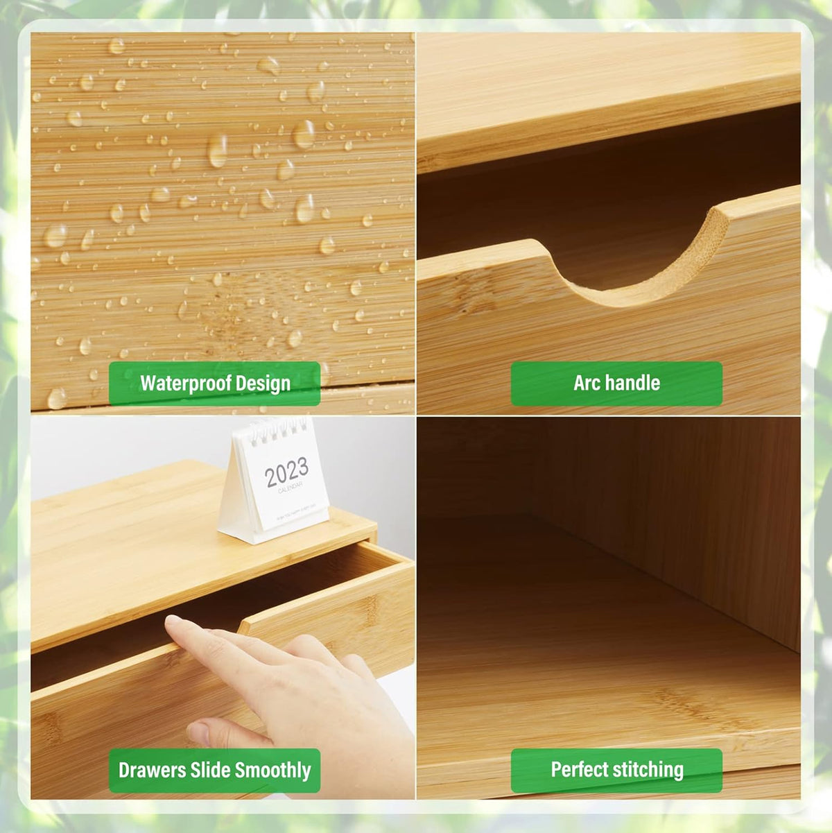 Bamboo Desk Organizer With Drawers Countertop Drawers Counter Storage Box Corner Desk Organizer for Home Office No Assembly Required