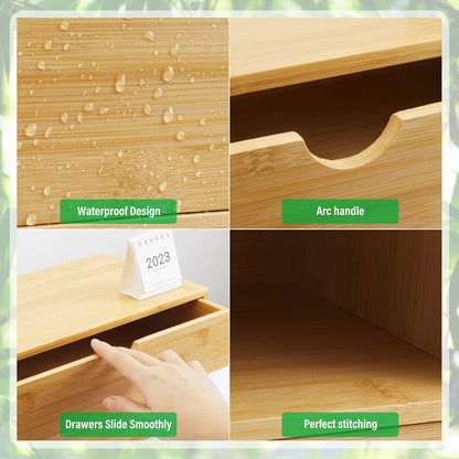 Bamboo Desk Organizer With Drawers Countertop Drawers Counter Storage Box Corner Desk Organizer for Home Office No Assembly Required
