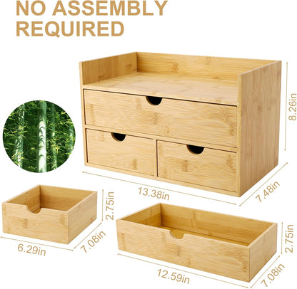 Bamboo Desk Organizer With Drawers Countertop Drawers Counter Storage Box Corner Desk Organizer for Home Office No Assembly Required