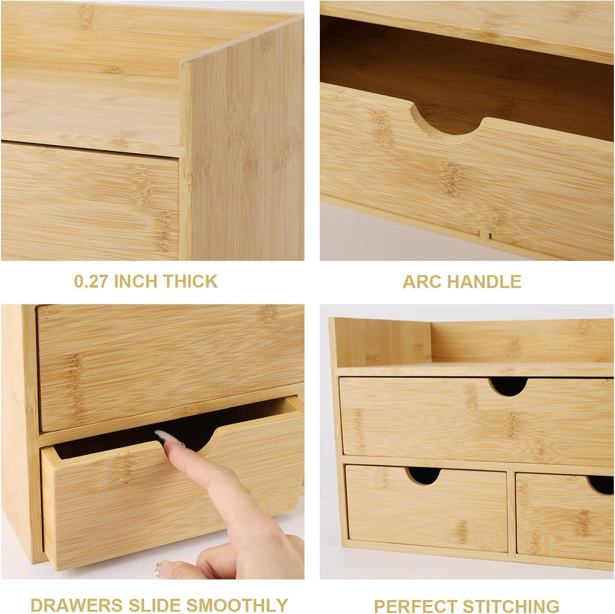 Bamboo Desk Organizer With Drawers Countertop Drawers Counter Storage Box Corner Desk Organizer for Home Office No Assembly Required
