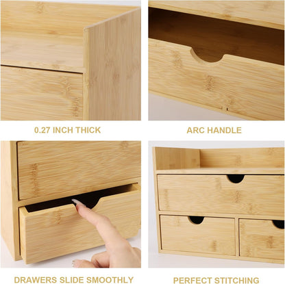 Bamboo Desk Organizer With Drawers Countertop Drawers Counter Storage Box Corner Desk Organizer for Home Office No Assembly Required