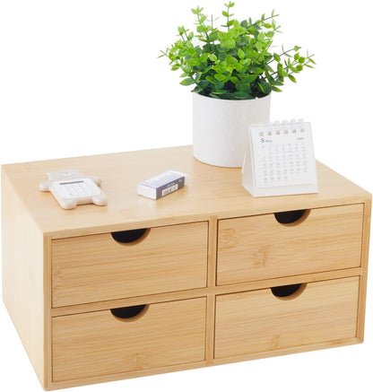 Bamboo Desk Organizer With Drawers Countertop Drawers Counter Storage Box Corner Desk Organizer for Home Office No Assembly Required