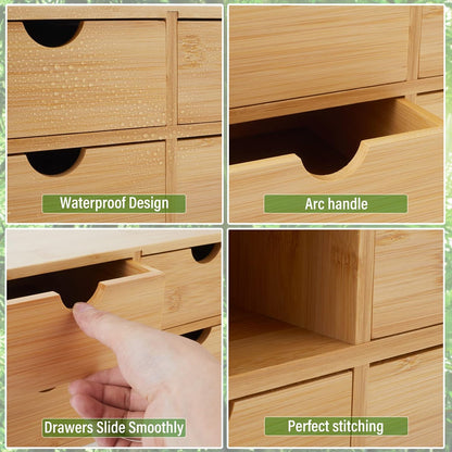 Bamboo Desk Organizer With Drawers Countertop Drawers Counter Storage Box Corner Desk Organizer for Home Office No Assembly Required
