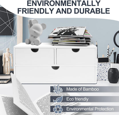 Bamboo Desk Organizer With Drawers Countertop Drawers Counter Storage Box Corner Desk Organizer for Home Office No Assembly Required