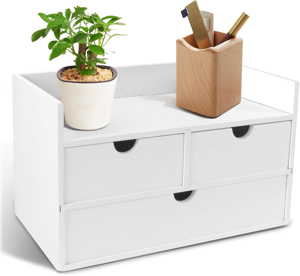 Bamboo Desk Organizer With Drawers Countertop Drawers Counter Storage Box Corner Desk Organizer for Home Office No Assembly Required