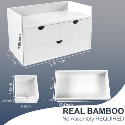 Bamboo Desk Organizer With Drawers Countertop Drawers Counter Storage Box Corner Desk Organizer for Home Office No Assembly Required