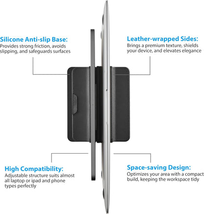 Dual Vertical Laptop Stand, 3 in 1 Upright Desktop Stand Holder with Adjustable Dock (Up to 17.3''), Leather Laptop Rack Storage Desk Organizer for Phone, Tablet, MacBook/HP/Dell/Chrome Book (Apricot)