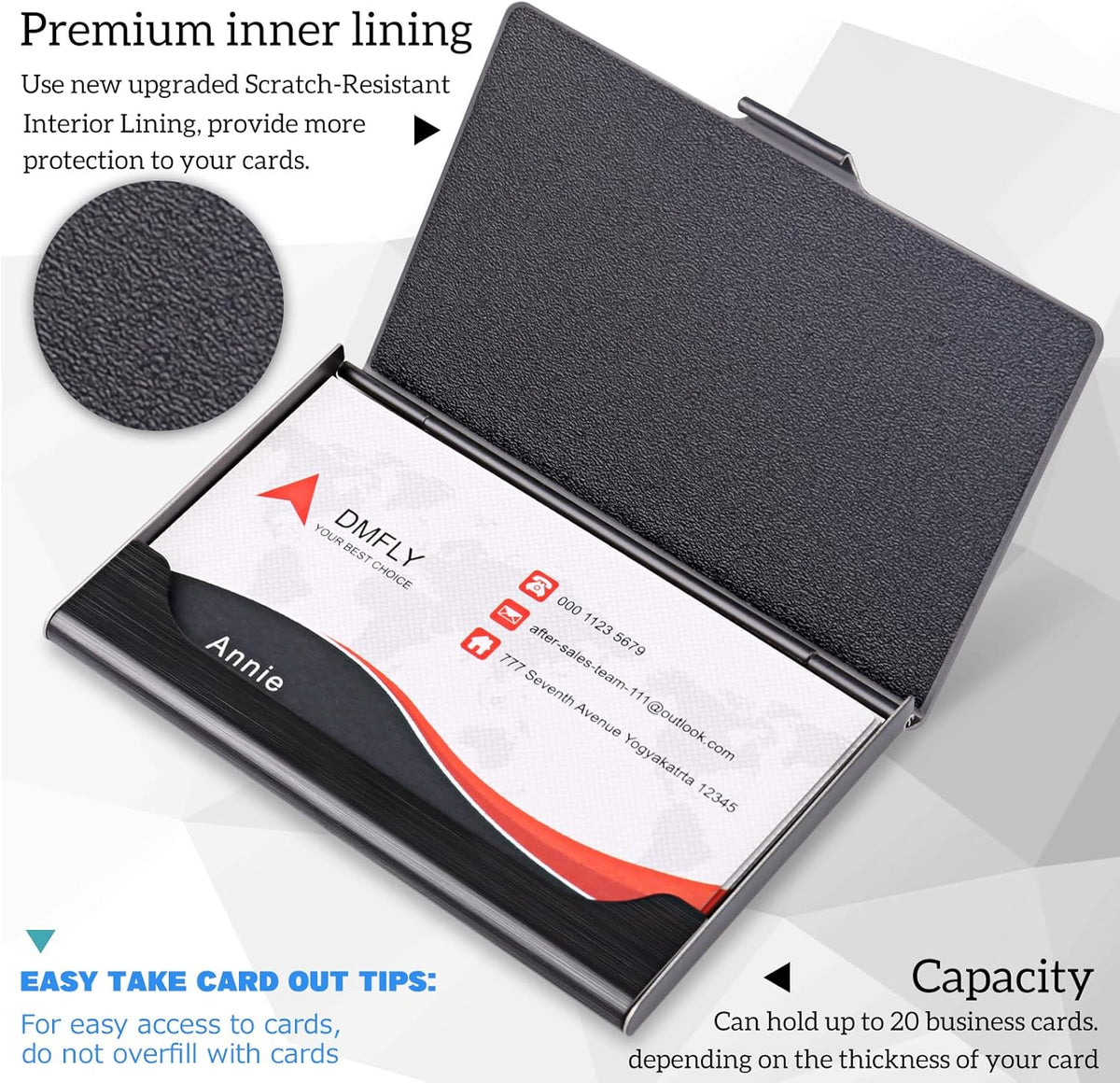Slim Business Card Case for Men & Women, Pocket Metal Case, Professional Stainless Steel Business Card Holders, Purse Name Card Holder, Buckle Style Shut, Black