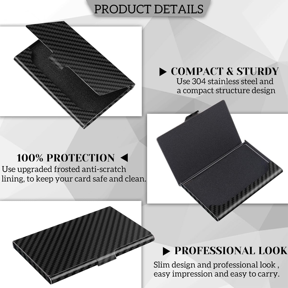 Slim Business Card Case for Men & Women, Pocket Metal Case, Professional Stainless Steel Business Card Holders, Purse Name Card Holder, Buckle Style Shut, Black