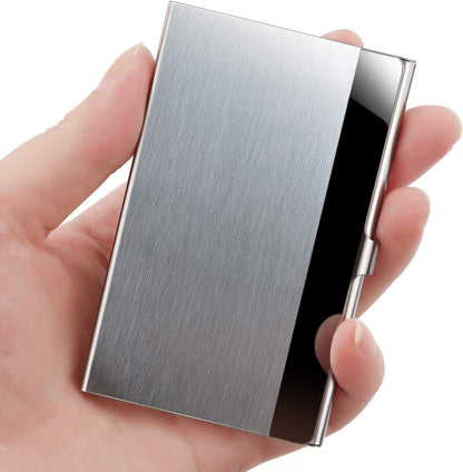 Slim Business Card Case for Men & Women, Pocket Metal Case, Professional Stainless Steel Business Card Holders, Purse Name Card Holder, Buckle Style Shut, Black