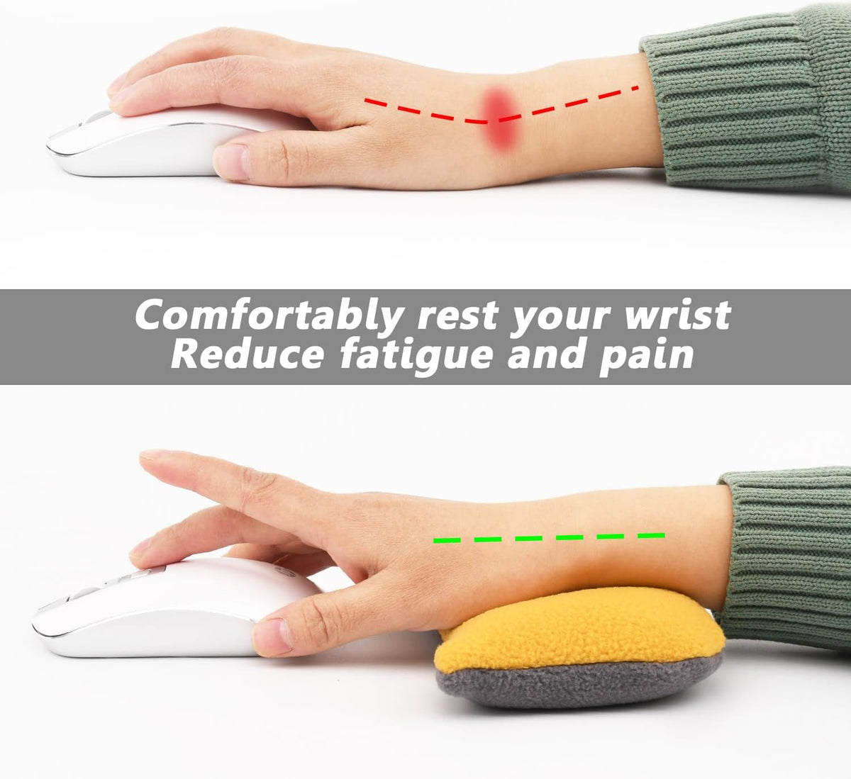 Large Mouse Wrist Rest Bean Bag, Ergonomic Mouse Support Pad Filled Ergo Beads for Computer, Laptop, PC Gaming (Gray)