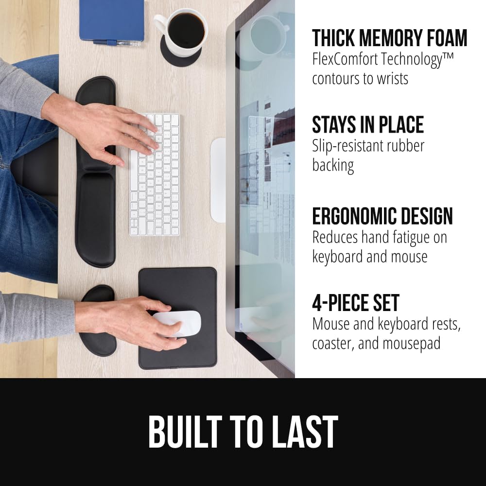 Memory Foam Wrist Rest for Computer Keyboard, 2 Piece Black