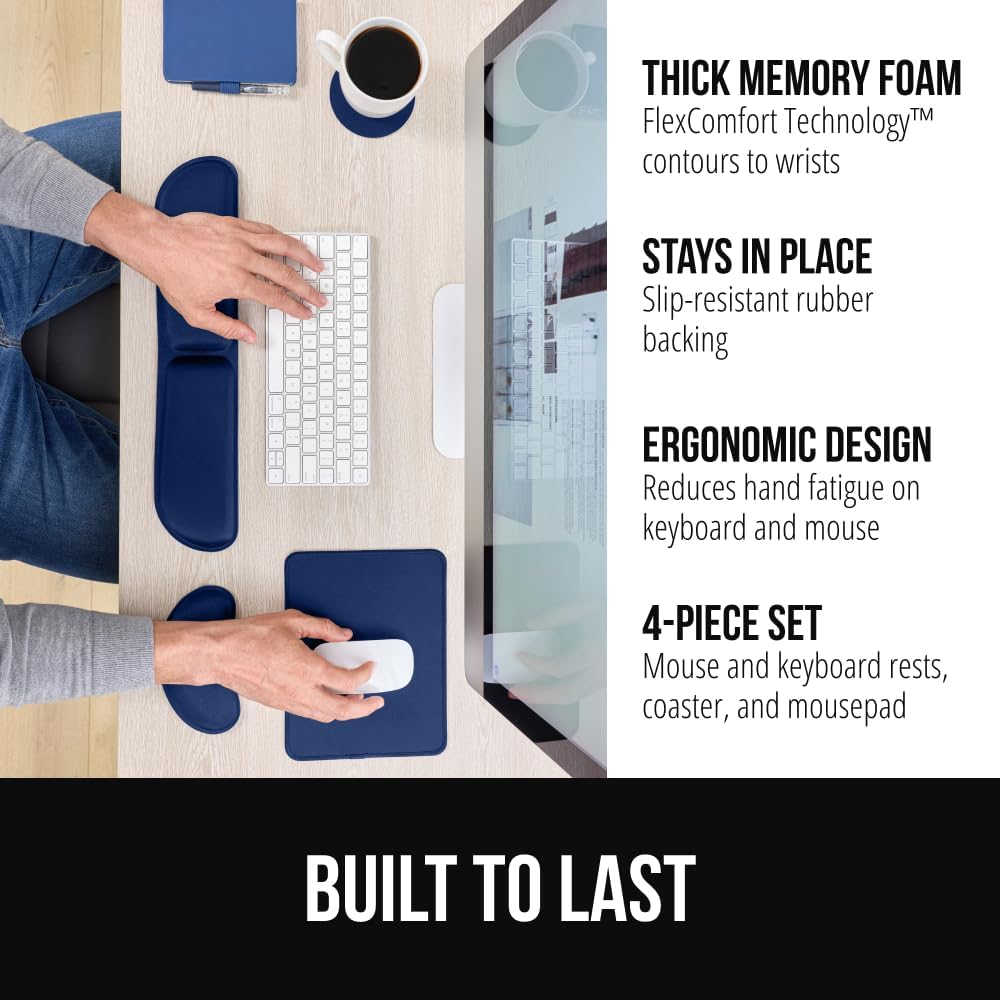 Memory Foam Wrist Rest for Computer Keyboard, 2 Piece Black