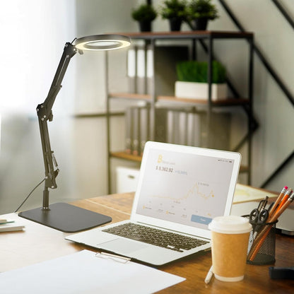 LED Magnifying Desk Lamp with Stand and Clamp for Repair, Crafts, Reading