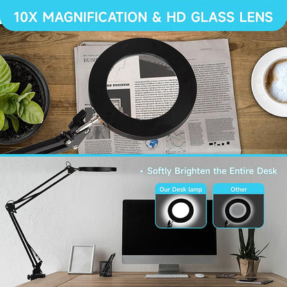LED Magnifying Desk Lamp with Stand and Clamp for Repair, Crafts, Reading