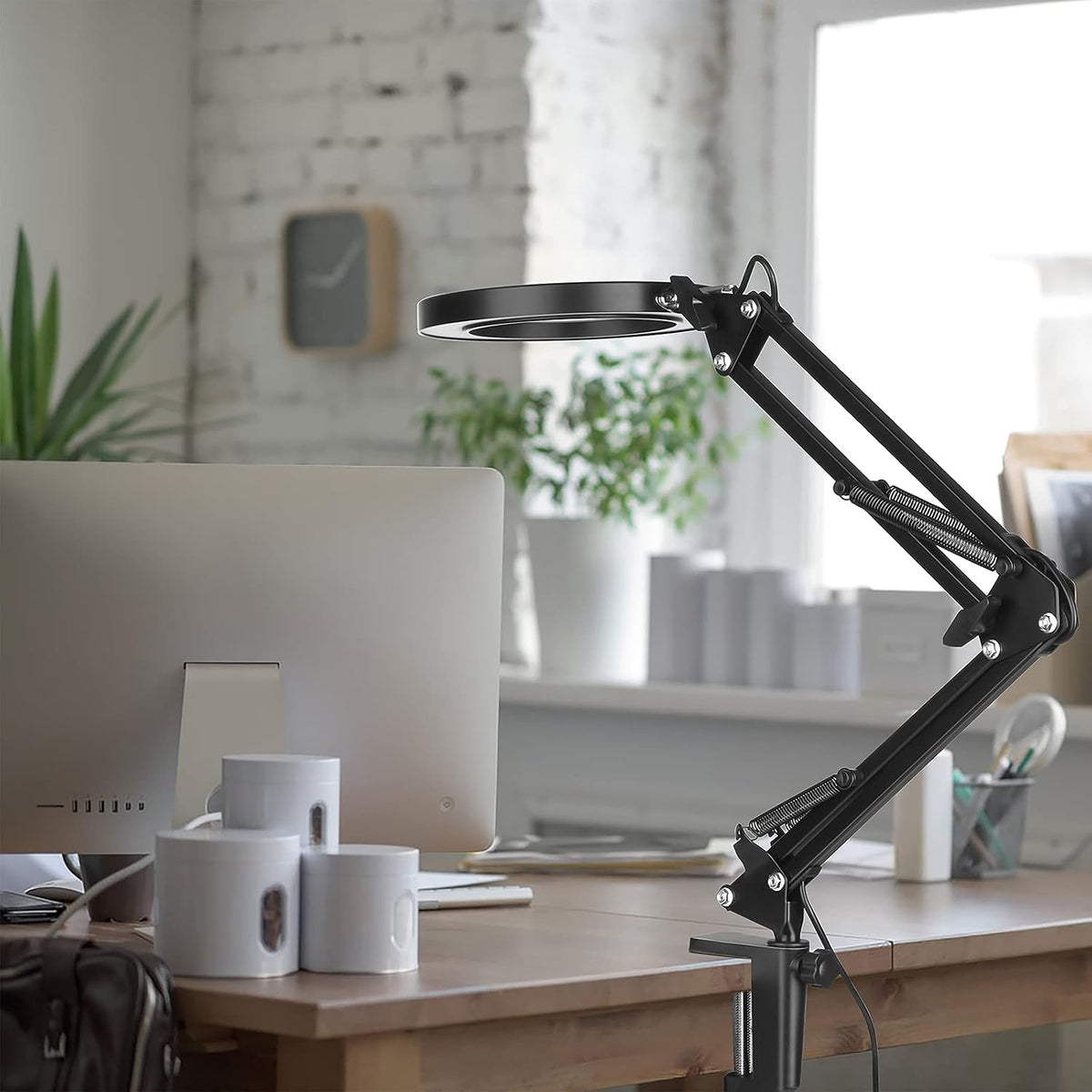 LED Magnifying Desk Lamp with Stand and Clamp for Repair, Crafts, Reading