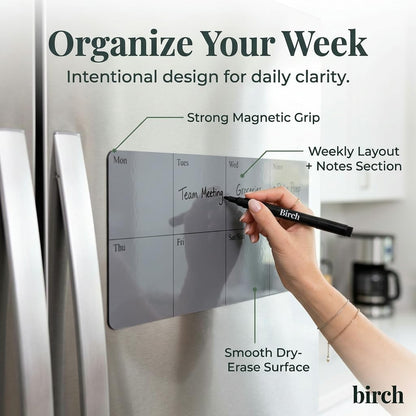 Birch Magnetic Flexible Whiteboard – Reusable Dry Erase Planner, Peel & Stick Magnetic Board for Fridge, Office & Home (Charcoal)