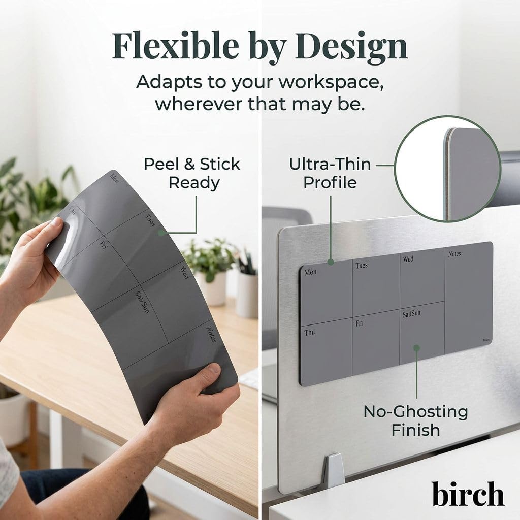 Birch Magnetic Flexible Whiteboard – Reusable Dry Erase Planner, Peel & Stick Magnetic Board for Fridge, Office & Home (Charcoal)