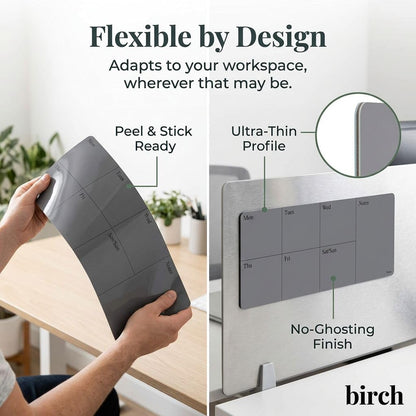 Birch Magnetic Flexible Whiteboard – Reusable Dry Erase Planner, Peel & Stick Magnetic Board for Fridge, Office & Home (Charcoal)