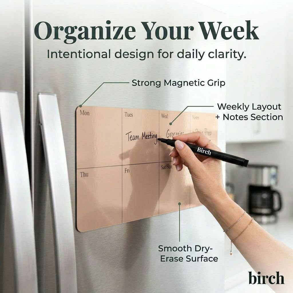 Birch Magnetic Flexible Whiteboard – Reusable Dry Erase Planner, Peel & Stick Magnetic Board for Fridge, Office & Home (Charcoal)