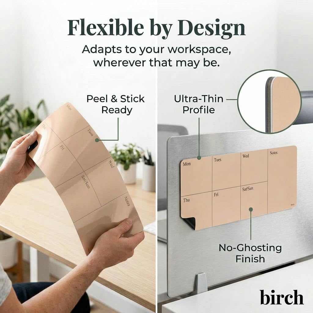 Birch Magnetic Flexible Whiteboard – Reusable Dry Erase Planner, Peel & Stick Magnetic Board for Fridge, Office & Home (Charcoal)