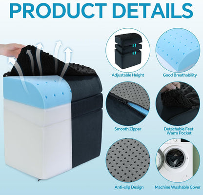 Adjustable Foot Rest for Under Desk at Work with Feet Warm Pocket, Ergonomic Foot Stools for Under Office Desk, Leg Rest for Desk with Machine Washable Cover