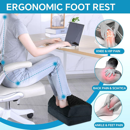 Adjustable Foot Rest for Under Desk at Work with Feet Warm Pocket, Ergonomic Foot Stools for Under Office Desk, Leg Rest for Desk with Machine Washable Cover