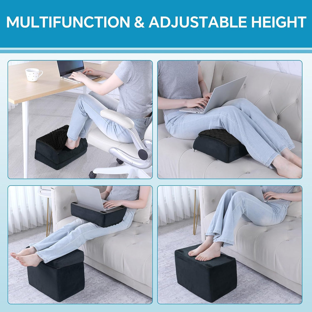 Adjustable Foot Rest for Under Desk at Work with Feet Warm Pocket, Ergonomic Foot Stools for Under Office Desk, Leg Rest for Desk with Machine Washable Cover