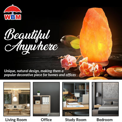 WBM Salt Lamp - USB Himalayan Salt Lamp with Touch Dimmer Control, Natural Pink Crystal, 5-7 lbs, Wooden Base, LED Bulb, Room Decor, Home Decor, Relaxation, Ambiance, Gift