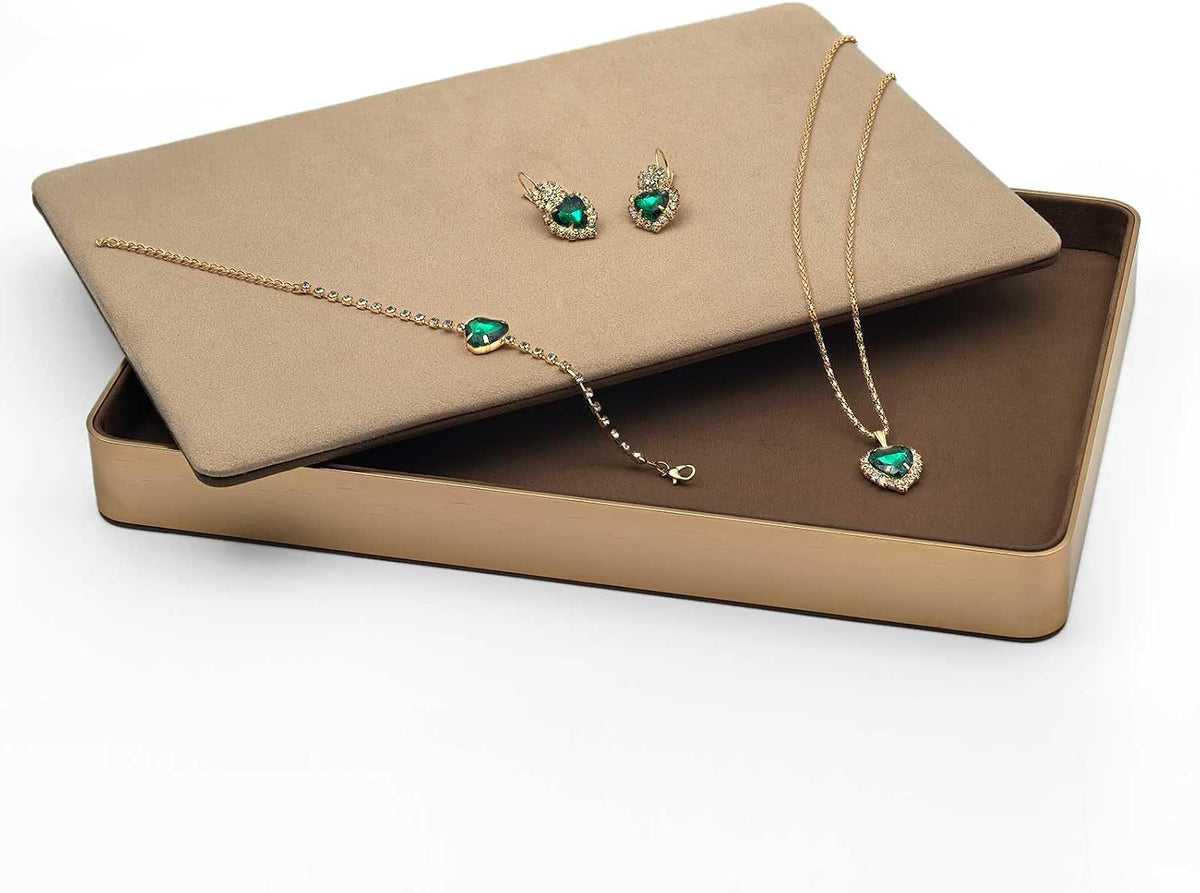Metal Jewelry Tray, Valet Tray, Bedside Table and Desktop Organizer. It is Stackable and can be Used to Display Watches, Rings, Earrings and Bracelets（Brown）
