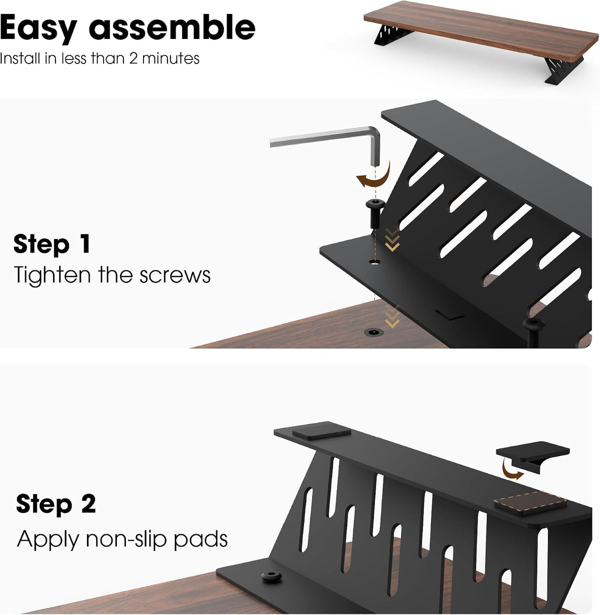Monitor Stand Riser, Wooden & Metal Desk Shelf Organizer, Brown