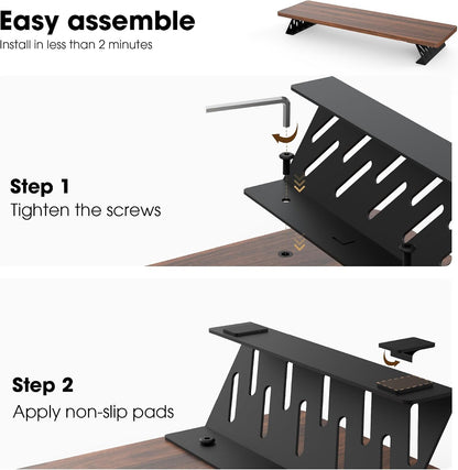 Monitor Stand Riser, Wooden & Metal Desk Shelf Organizer, Brown
