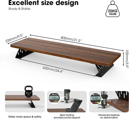 Monitor Stand Riser, Wooden & Metal Desk Shelf Organizer, Brown