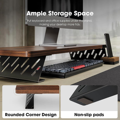 Monitor Stand Riser, Wooden & Metal Desk Shelf Organizer, Brown