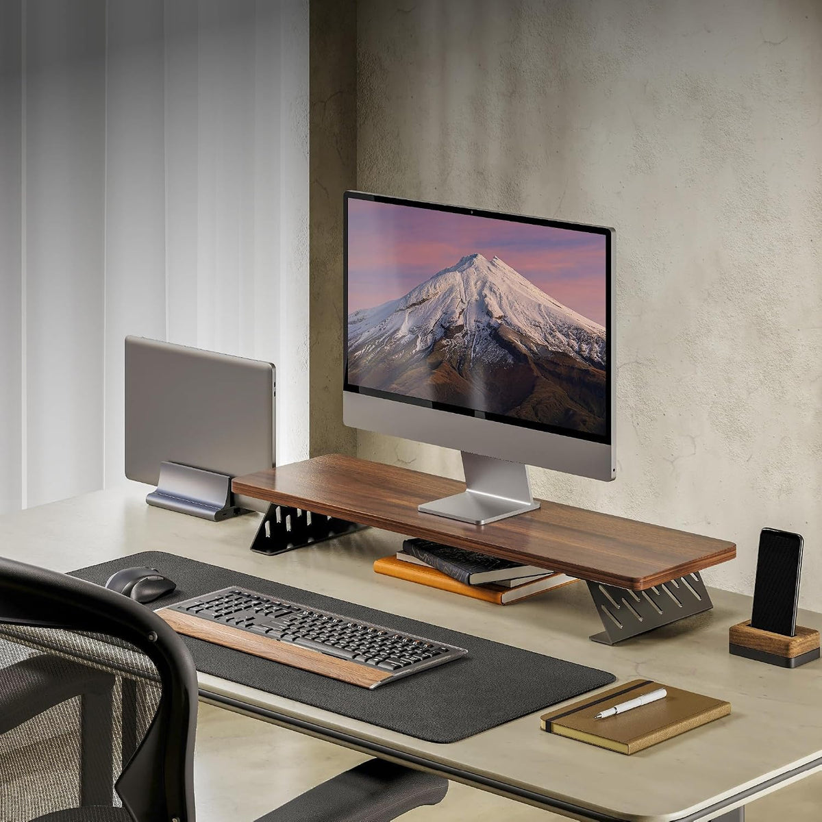 Monitor Stand Riser, Wooden & Metal Desk Shelf Organizer, Brown